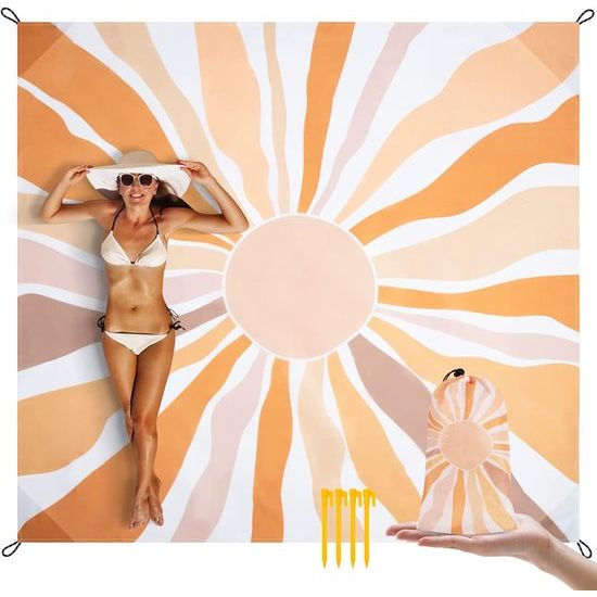 Picknickdeken zandvrij 280 x 300 cm waterdichte stranddeken voor 4-8 personen, lichtgewicht en draagbare sneldrogende strandmat, outdoor campingdeken voor strand, wandelen, reizen - Boheems