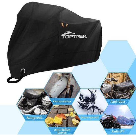 Motorcycle Cover with Sealing Adhesive XXXL, 210D Oxford Fabric Motorcycle Tarpaulin, Waterproof, Breathable, Outdoor Motorcycle Garage, Black (265 x 105 x 133 cm)