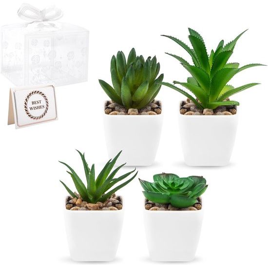 Cadeauset voor kunstplanten: 4 unieke groene kunstmatige vetplantplanten