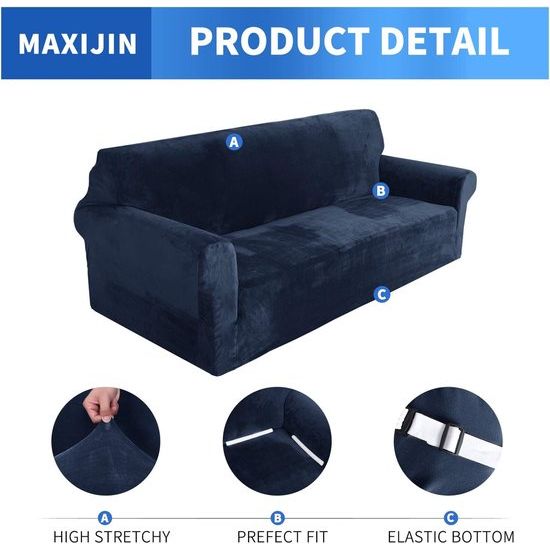 Thick fluwelen bankovertrekken, 2-zits, super stretch, antislip, loveseat, hoezen voor woonkamer, honden, huisdier, pluche, liefde, zitbank, beschermhoes, elastische meubelbeschermer (2-zits, marineblauw)