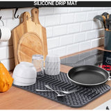 Siliconen spoelbakmat, spoelbakbescherming 43 x 32 cm, spoelbakmat 1 dikte cm, vaatwasmachinebestendig, hittebestendig en antislip, keuken-afdruiprek, beschermend inzetstuk, donkergrijs