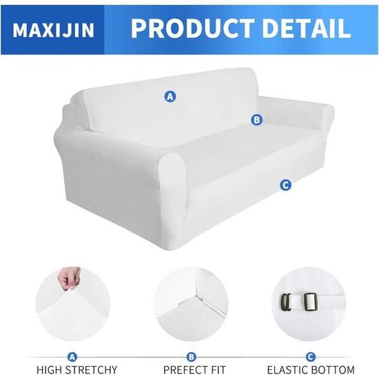 Thick fluwelen bankovertrekken, 3-zits - super stretch, antislip, voor honden- en kattenharen, huisdiervriendelijk- 1-delige elastische meubelbescherming, pluche bankovertrekken, 3-zits - Wit