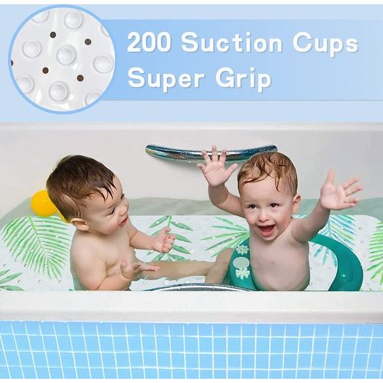 Antislip kinderbadmat, 100 x 40 cm, groen blad afbeelding badmat met 200 zuignappen, antislip, schimmelbestendig, machinewasbaar