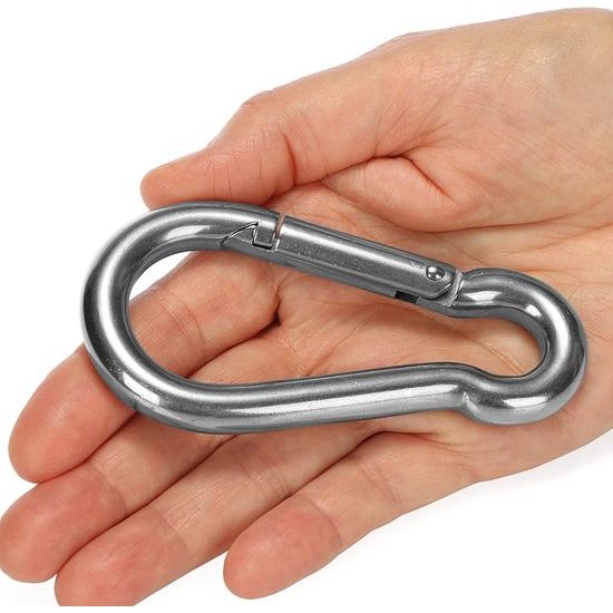 2 x karabijnhaken - premium karabijnhaak van weerbestendig roestvrij staal 304 - stalen haken met 180 kg draagvermogen / WLL voor sleutelhangers, tuin, huishouden, handwerk, 100 x 10 mm