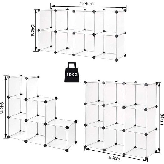 schoenenrek, opbergrek, modulair systeem, met 9 zakken van 30 x 30 cm, transparant