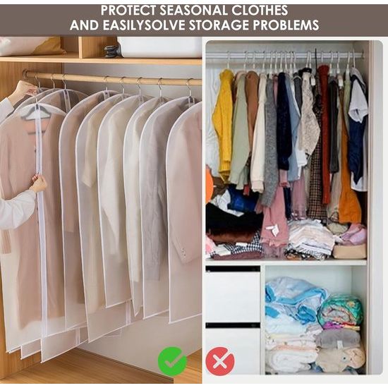 Doorzichtige kledingzakken Kledinghoezen Bescherming tegen stof voor opslag van plastic kledingzakken Hangende kledingzakken Kledingtas voor kleding lang met ritssluiting voor kast - 24'' x 47''