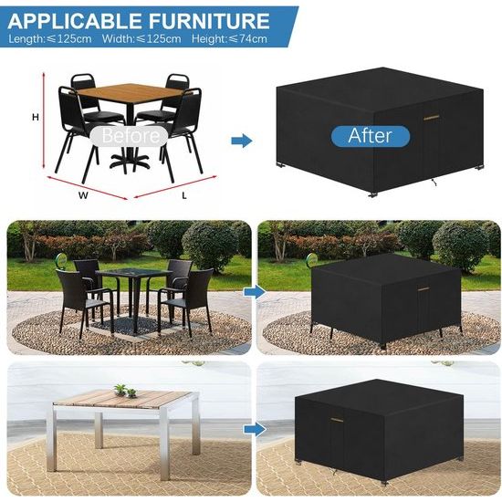 Tuinmeubelen waterdicht zeildoek, beschermhoes voor tuintafels, zitsets, met ventilatieopeningen, winddicht, 125 x 125 x 74 cm