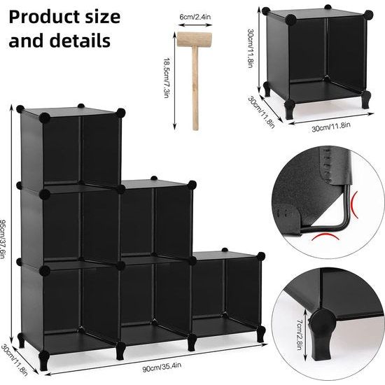 6 x kunststof kledingkastreksysteem, stapelbare trapkubus-organizerplank, multifunctionele boekenkast, kubusplank voor boeken, speelgoed, kleding, gereedschap (30 x 30 cm)