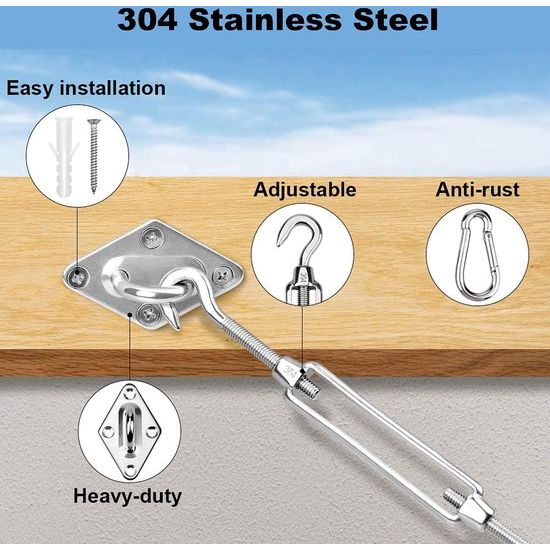 Zonnezeil, bevestiging, zonnezeil, accessoires, roestvrij staal, M6, high-performance luifels, bevestigingsset voor tuin, driehoek en vierkant, 304 roestvrij staal