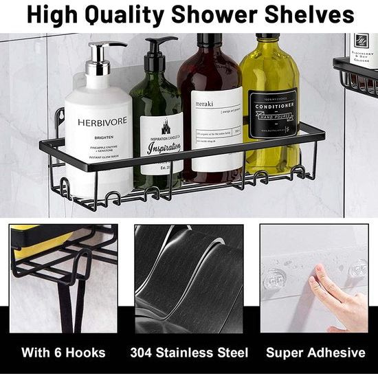 Doucheplank zone, set van 3 losse doucheplanken, wit, met 6 haken en zeepbakje, verbonden doucheplank, bad room en double room, Keuken