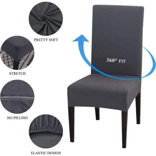 Stoelhoezen, set van 6 stuks, stretch moderne stoelhoezen voor eetkamerstoelen, stoelhoezen voor schommelstoelen, universeel, wasbaar, afneembare stoelhoes voor eetkamer, hotel, banket, keuken, donkergrijs