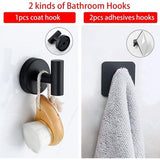 8-delige roestvrijstalen badkameraccessoireset, handdoekenrek, toiletrolhouder, handdoekring, kapstok, 2 zelfklevende haken, 2 scheermeshouders (zwart)