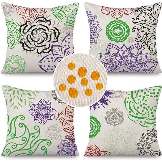 Waterdichte kussensloop, 4 stuks, 45 x 45 cm, decoratief buitenkussen, waterdicht, koppeling, groen-paars geometrisch patroon, kussensloop voor bankkussens, tuin, outdoor