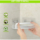 Hoekdouche met 4 haken Zelfklevende badkamer Douchestang Roestbestendig SUS304 roestvrij staal Slaapzaal Badkamer Keuken Opslag 2 Pack (wit)