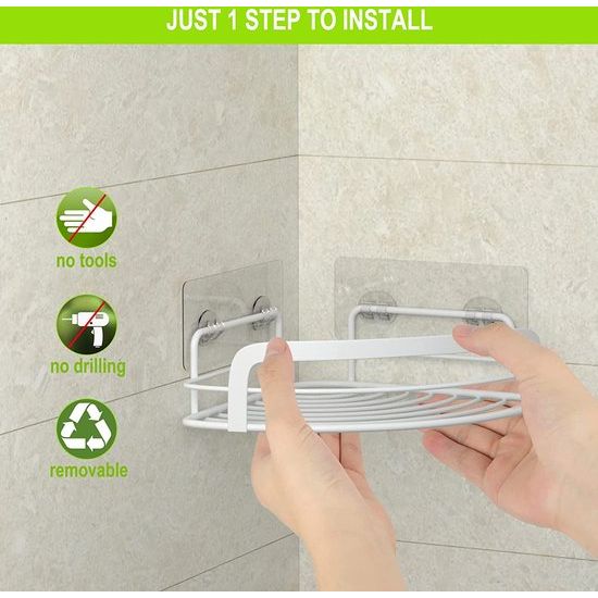 Hoekdouche met 4 haken Zelfklevende badkamer Douchestang Roestbestendig SUS304 roestvrij staal Slaapzaal Badkamer Keuken Opslag 2 Pack (wit)