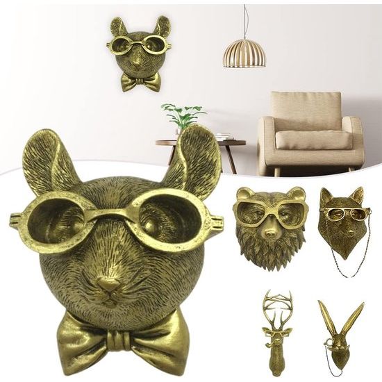 Hoofd-wanddecoratie, muurkunstdecoratie, hertenkop, wandtapijt, huisdecoratie, waterbestendig, bronsd hars, dierensculptuur, zonnecrème, dierenhoofd, wandtapijt, ornamenten (vos)