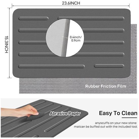 Superabsorberende stenen badmat, 100% natuurlijke diatomeeënaarde douchemat, antislip sneldrogende badkamervloermat, douchemat voor badkamervloer, gemakkelijk schoon te maken (donkergrijs)