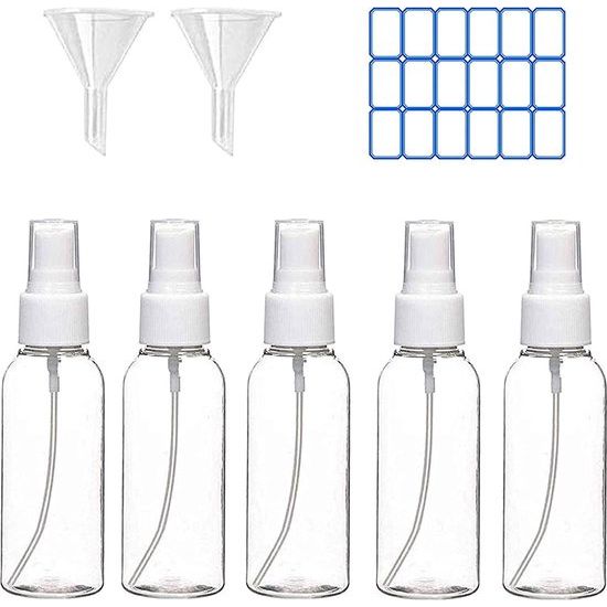 Spuitfles Kleine Verstuiver Pomp Spuitfles Planten Pompfles Leeg Parfum Verstuiver Draagbare Reisfles Set met Trechter Verstuiver (5 x 100 ml)