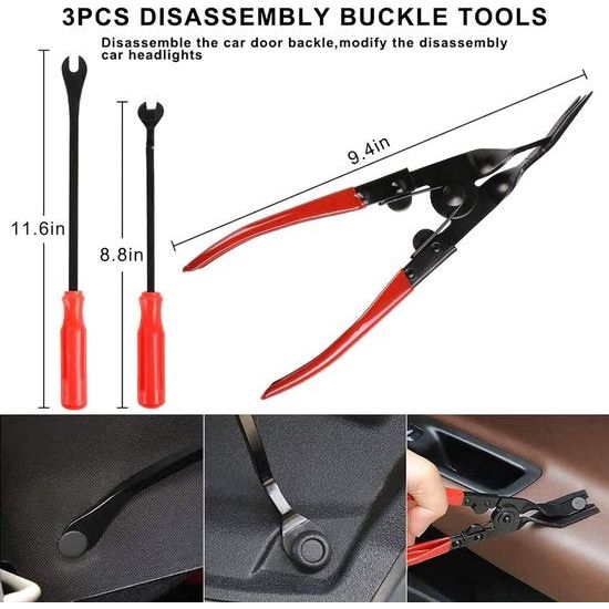 Demontagegereedschap voor de auto, 27 stuks sierlijstwiggen, paneelgereedschap, interieurbekleding, verschillende soorten inbegrepen, accessoires, bevestigingsclips, verwijderingsgereedschap