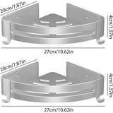 Shower Shelf without Drilling, Pack of 2 Shower Shelves with 2 Hooks for Bathroom, Kitchen, Toilet, Aluminium, Matt Black (2 Silver Corners)