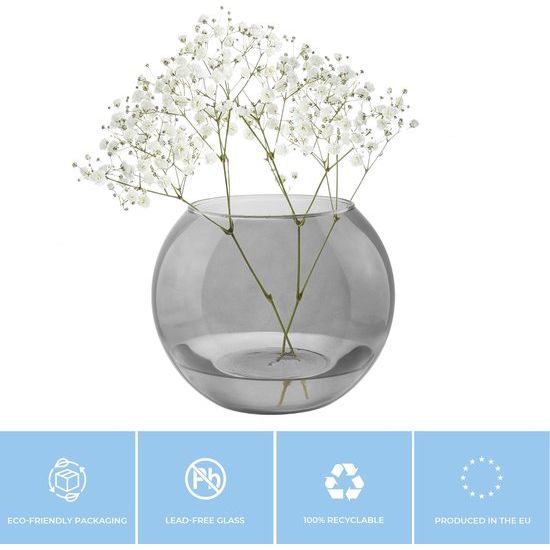Kogelvaas glas Ø 19 cm H: 15,5 cm planten terrarium vaas grijs glazen vaas ronde vaas kleurrijke vis kom deco grijze vaas hydrocultuur vaas ronde vaas kandelaar | Olivia