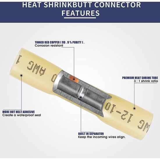 Krimpgereedschap voor krimpverbinders, set met AWG 22-10 (0,5-6 mm²), Marine Grade krimpverbinders en draadstripper (set van 200 stuks Heat Shrink Connectors)