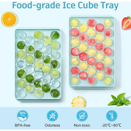 Mini-ijsblokjesvorm, ronde ijsblokjesvorm met deksel, 1 x 99 stuks kleine ijsblokjes, ijsblokjeshouder, ijsblokjesvorm met ijshouder en ijstang voor bier, cocktails, whisky, koffie, blauw
