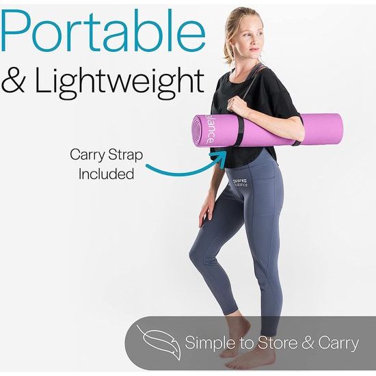 TPE yogamat & schouderriem, gemaakt van 6 mm dik schuim, antislip en scheurvast, milieuvriendelijk materiaal, ideaal voor Pilates, geurloze fitnessmat, 183cm x 65cm x 6mm, 6 verschillende kleuren