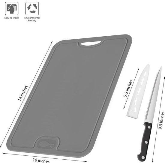Flexibele TPU-snijplank, BPA-vrij, met mes- en sapgoot, krasbestendige flexibele snijplanken voor de keuken, vaatwasmachinebestendig, gripvaste handgreep, antislip (donkergrijs)