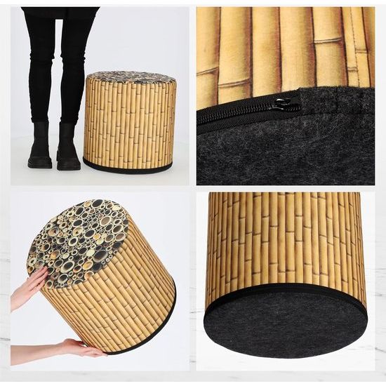 KADAX - Zitpoef, Poef, ronde poef, Ø 40.5x41 cm - houtlook, poef met wasbare overtrek, zitzak, vloerkussen, decoratieve kruk, voetenbank, zitkussen, stoffen kruk - Bamboo