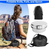 Campingserviesset 10-delig, roestvrij staal, campingbestek, accessoires, outdoor reisbestek, set voor 2 personen, met opvouwbare messen, vork, lepel, kookgerei voor picknick, backpacking,