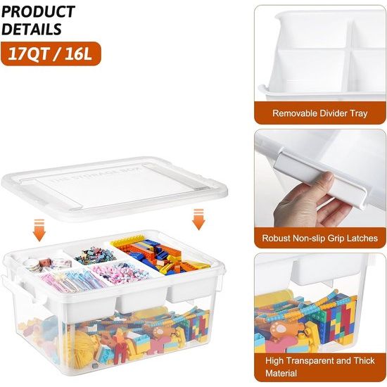 Opbergdozen met deksel voor bouwstenen, gereedschap, handwerk, kleurpotloden, stapelbare kisten, speelgoed, opbergdoos van kunststof met afneembaar dienblad, knutselopbergdoos