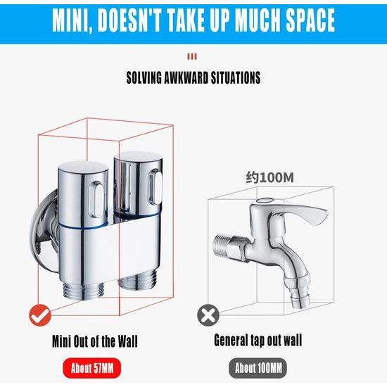 Bidet handdouche set, hoogwaardige verfijnde kopie van de bidet douche met G1/2 inch kraan en één G3/8 inch, chromen handgrepen, bidet armaturen voor de douche badkamer en hygiëne toiletpapier reiniging