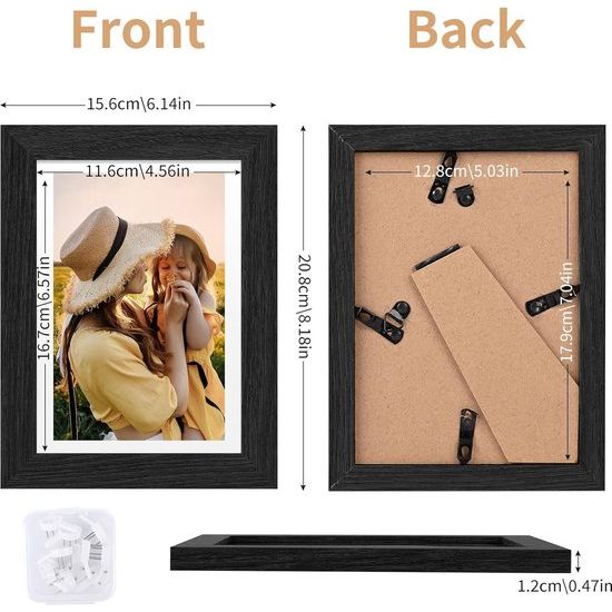 fotolijstenset 10 x 15 cm, 10 stuks fotolijsten, houten fotolijsten in vintage stijl met HD-acrylglas voor wand- en tafelweergave in de woonkamer, slaapkamer, kantoor of hal (zwart)