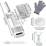 Groentesnijder met 4 extra inzetstukken, roestvrijstalen rasp met lange steel, groenterasp en kaasrasp, multisnijder voor het snijden, raspen, raspen van groenten zoals uien, komkommers en wortelen