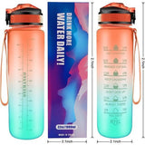 1 liter lekvrije BPA-vrije waterfles met motiverende tijdmarkering en stro om u genoeg water te laten drinken, geschiktheid, openlucht, gymnastiek, sporten, oranje / groen