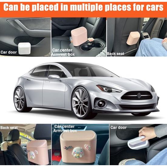 2 x vuilnisemmer auto met 120 stuks auto-afvalzakken, automatische afvalemmer, kleine auto-afvalemmer met deksel, hangende opbergdoos, auto-accessoires (roze)