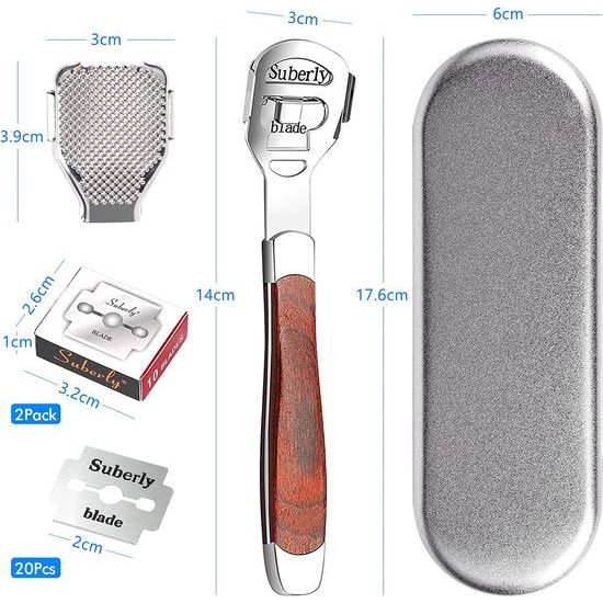 Pedicure eeltscheermesset, eeltverwijderaar, professionele voetschraper met voetvijlkop + 20 vervangende mesjes voor voetverzorging