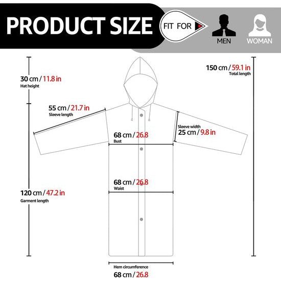 Regenjas, Eva Travel transparante regenponcho regenaccessoires voor dames en heren, regenkleding, regencape, regenjas, waterdicht, voor wandelen, fietsen, kamperen en reizen