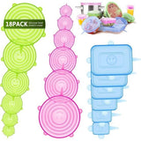 siliconen deksel, 18-delig siliconen stretch deksel, BPA-vrij, herbruikbare siliconen afdekking, universele siliconen vershouddeksel voor schotels, potten, glazen, bekers