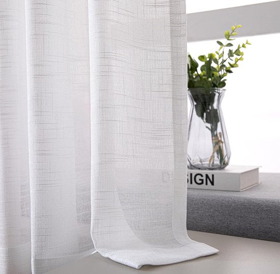 Set van 2 vitrage, halftransparant, bistrogordijnen, wit, raamgordijn, halve keuken, gordijnen, raamgordijn voor kleine ramen, keuken, woonkamer, landhuis (wit, 60 x 45 cm (b x h)