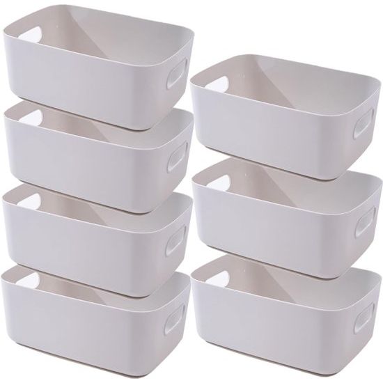 7 plastic opbergdozen met handgrepen 20 x 14,7 x 7 cm, badkamer keukenkast organisator, keuken opbergmand, opbergdozen voor keuken en badkamer (grijs)