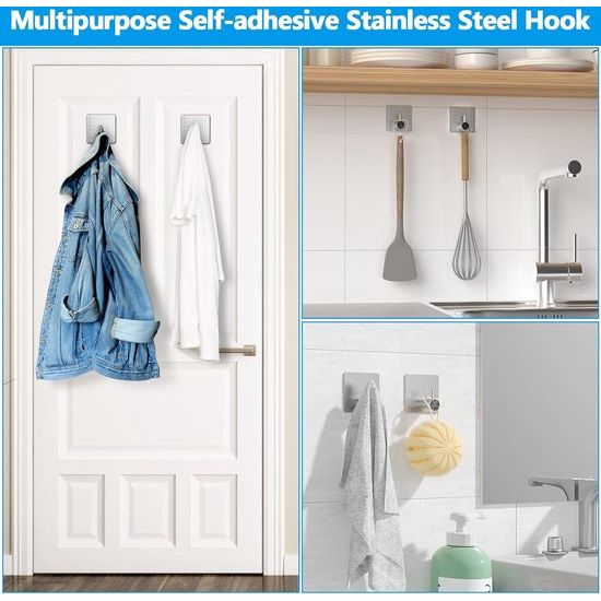 keukenrolhouder zonder boren met 2 zelfklevende haken, RVS houder voor Zewa keukenrol, keukenrolhouder voor wand en onder keukenkasten (zilver)