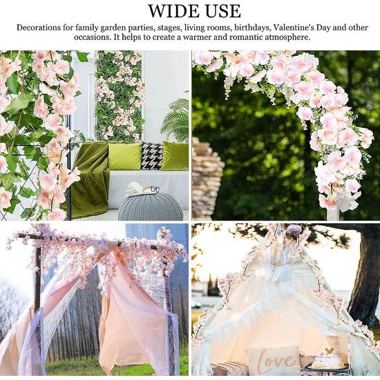 Bloemenslinger, 2 stuks, namaakkersenbloesem, bloemen, zijde, kersenbloesem, sakura, kersenbloesem, hangende wijnslinger, voor decoratie, Kerstmis, bruiloft, tuinfeest, roze