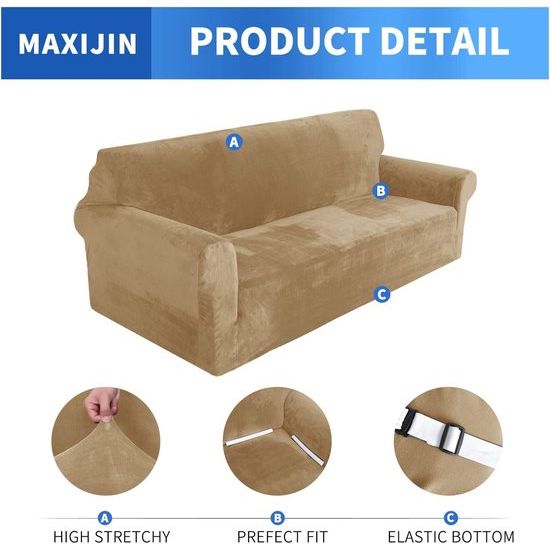 Thick fluwelen bankovertrekken, 2-zits, super stretch, antislip, loveseat-hoezen voor woonkamer, honden, kat, huisdier, pluche, liefdeszitje, bank, beschermhoes, elastische meubelbeschermer (2 zits, camel)