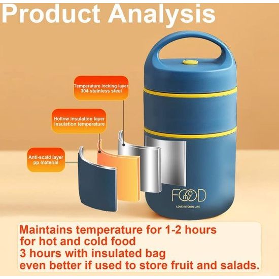 Mueslibeker, thermocontainer voor eten, 680 ml, dubbellaags, lekvrije muesli om mee te nemen, beker, yoghurtbeker, thermolunchbox met lepel, bento-tas, thermobeker voor werk, school, picknick