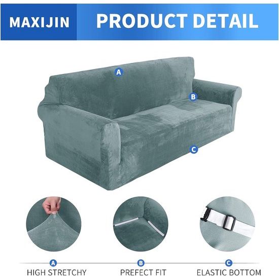 Thick fluwelen bankovertrekken, 2-zits, stretch, antislip, loveseat, hoezen voor woonkamer, beschermhoes, meubelbeschermer (2-zits, stofblauw)