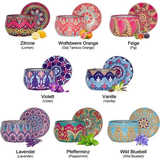 Geurkaarsen, cadeauset, 8 stuks, aromatherapie-kaars, stressvermindering en ontspanning van het lichaam, cadeau voor Moederdag, voor moeder, vriendin, zus, verjaardag, roze paars, rood, groen