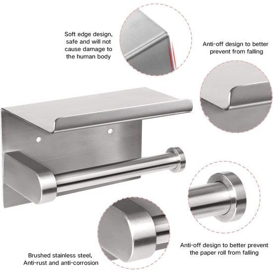 Toiletpapierdoos, enkele toiletpapierdoos, toiletpapierdoos van RVS SUS 304, geboren uit aan de muur gemonteerde Schroef toiletpapierdoos, voor badkamer en keuken