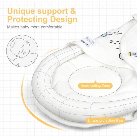 Pucksack baby 0-3 maanden baby inbakerdoek deken voor pasgeborenen met hoofdbescherming en hoofdsteun, swaddle inbakerdeken van 0-3 maanden (wit)